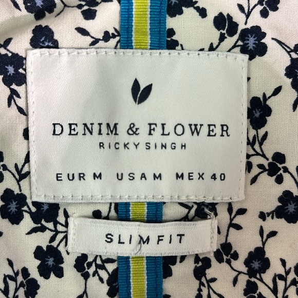 Denim & Flower Men's White Flowered Button Down Slim Fit Shirt. Sz: Medium - Picture 4 of 11